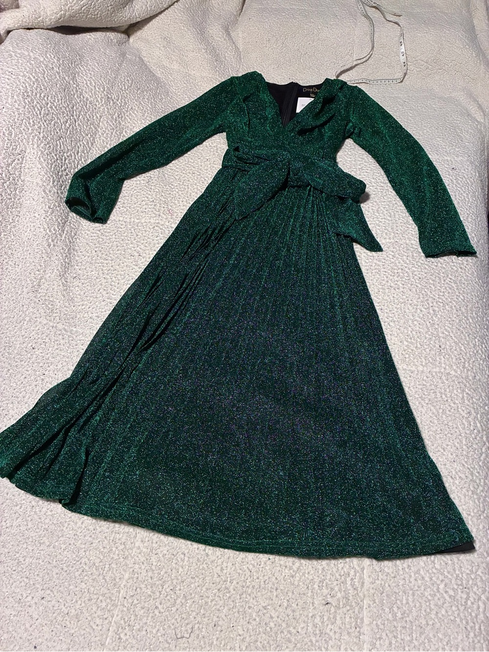 Shimmery Emerald Green Wrap Maxi Dress with Self-Tie Waist, size medium, nwt